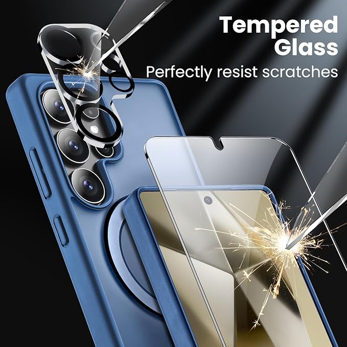 360° Rotatable Stand for Samsung Galaxy S25 Ultra Case Magnetic with Screen Protector X1 & Camera Lens Protector*1, Compatible with MagSafe, 16FT Mil-Grade Shockproof for S25 Ultra Case 6.9",Deep Blue