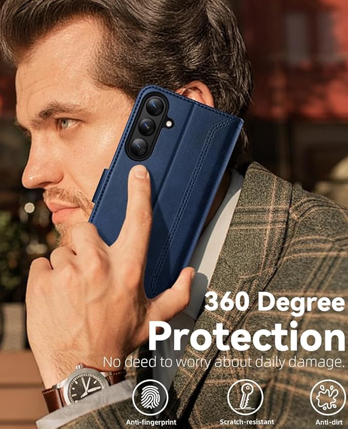 OCASE Compatible with Galaxy S25 Plus Wallet Case, PU Leather Flip Folio Case with Card Holders RFID Blocking Kickstand [Shockproof TPU Inner Shell] Protective Phone Cover 6.7 Inch 2025, Retro Blue