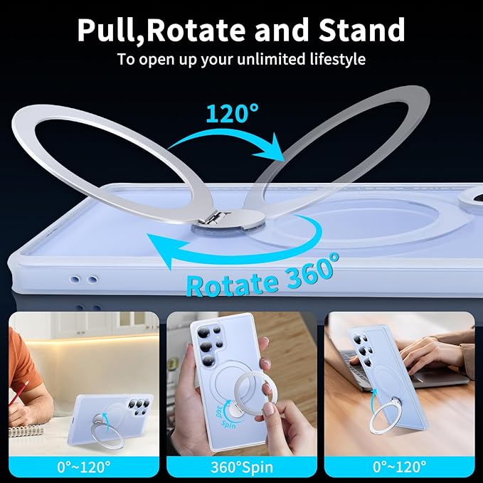 for Samsung Galaxy S25 Ultra Case,Compatible with Magsafe [Wireless Charging],with 360°Rotatable Magnetic Ring Stand,Matte Translucent Slim Soft Edge Phone Kickstand,Frosted White
