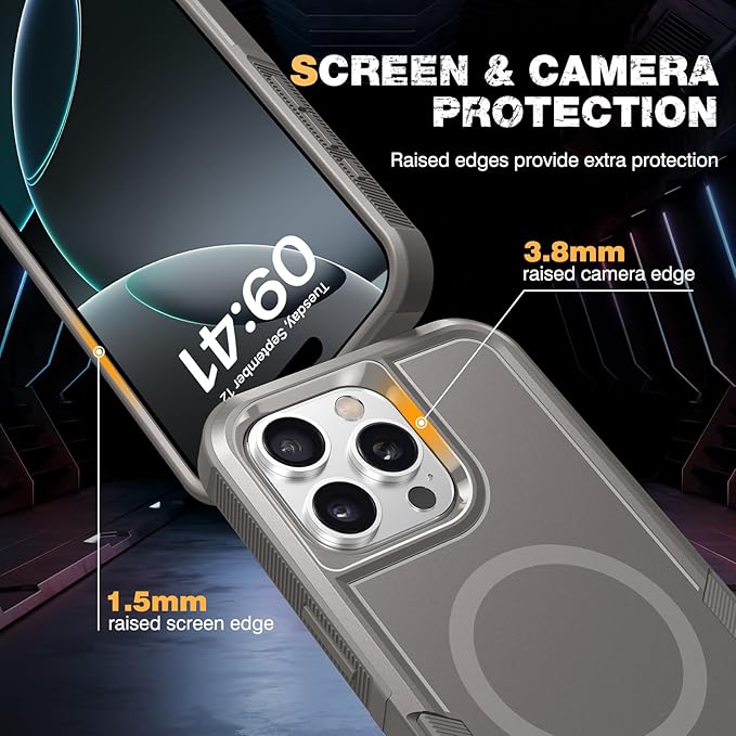 Diaclara Magnetic for iPhone 16 Pro Case, [with Privacy Screen Protector] [Anti Spy] [Military Grade Drop Protection] Heavy Duty Full-Body Shockproof Phone Case, Magnetic Grey Titanium