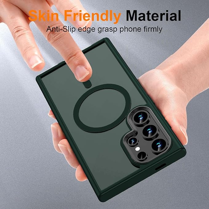 Magnetic for Samsung Galaxy S24 Ultra Case,[Compatible with Magsafe][Military Grade Shockproof][Slim&Tough] Translucent Matte Feeling Protective S24 Ultra Case, Green