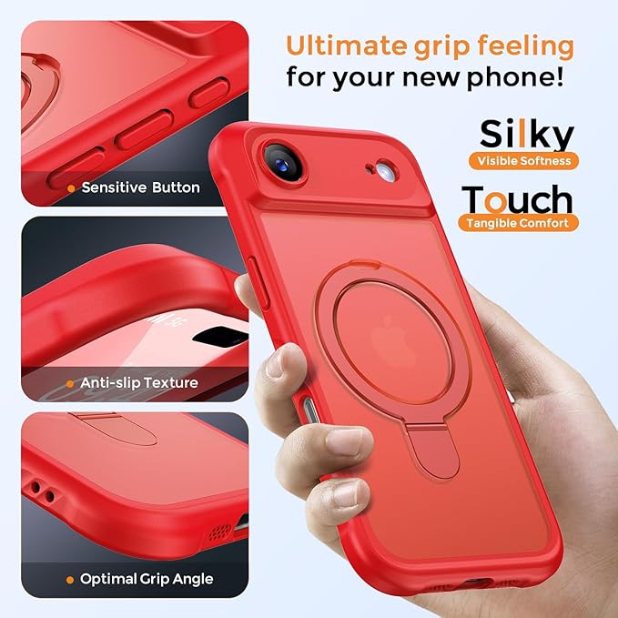 MOCCA Compatible with iPhone Air Case with Magnetic Invisible Stand [Full Camera Protection] [Compatible with Magsafe] Military Drop Shockproof Translucent Matte Phone Case Cover 6.5",Red