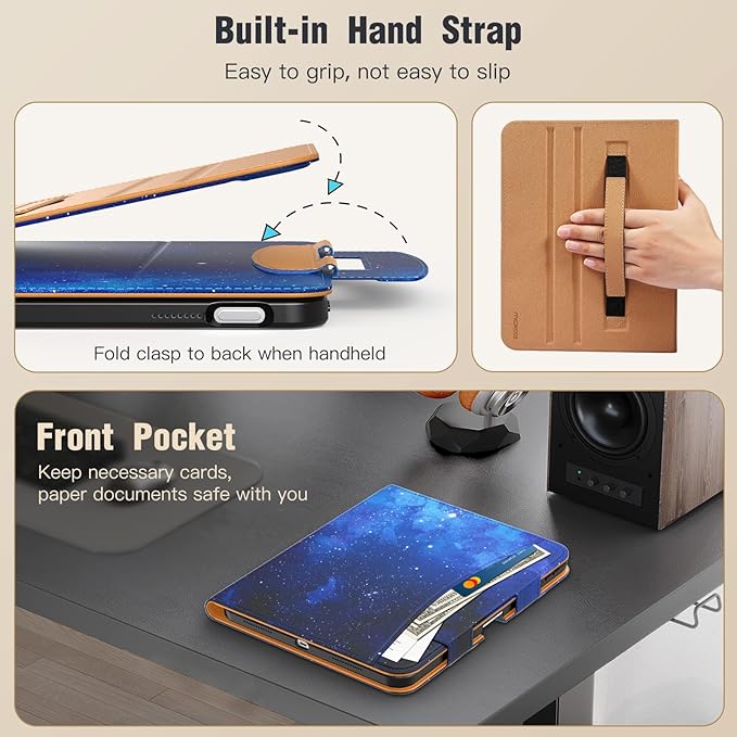 MoKo for iPad (A16) 11th Generation Case 11 inch 2025, iPad 10th Generation Case 10.9" 2022 with Pencil Holder & Pocket, Premium Leather Folio Stand Cover, Multiple Viewing Angles, Blue Starry Sky