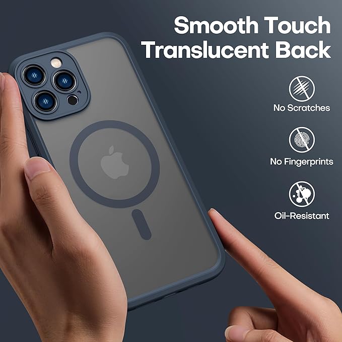 ImpactStrong Magnetic Guard Designed for iPhone 13 Pro Max Case [Camera Protection] [Military Grade Drop Tested] [Compatible with MagSafe] Slim Translucent Matte Phone Case (6.7") - Navy Blue