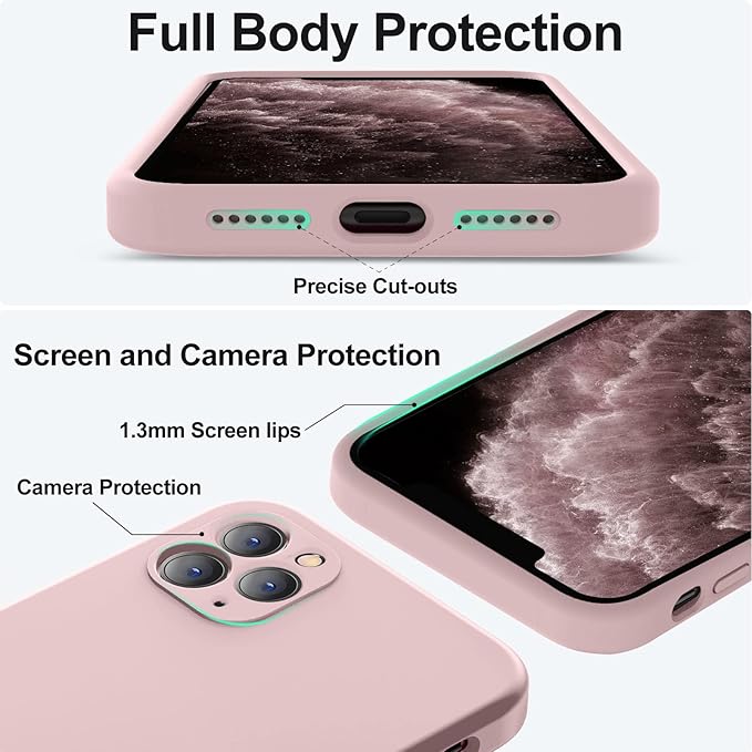 Vooii Compatible with iPhone 11 Pro Case, Upgraded Liquid Silicone with [Flat Edges] [Camera Protection] [Soft Anti-Scratch Microfiber Lining] - Sand Pink