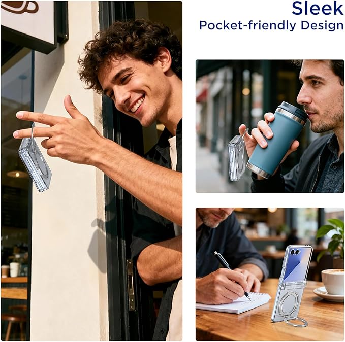 for Samsung Z Flip 7 Case, Magnetic Stand Ring Compatible with Magsafe, Transparent Cover with Hinge Protection, Slim Mil-Grade Drop Tested Phone Case for Galaxy Z Flip 7 2025 (Clear)