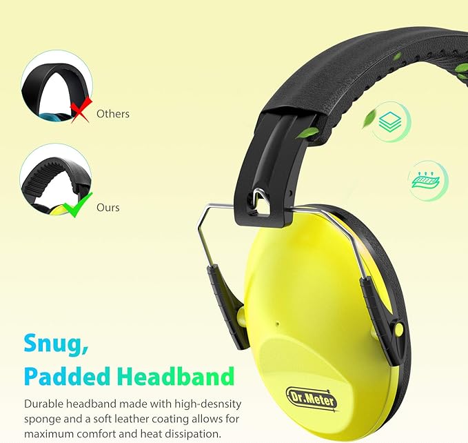 Dr.meter Ear Protection for Kid: EM100 SNR27.4 Kids Noise Cancelling Headphones with Adjustable Headband - Kid Hearing Protection for Monster Truck Mowing Demo Derby and Concert - Yellow