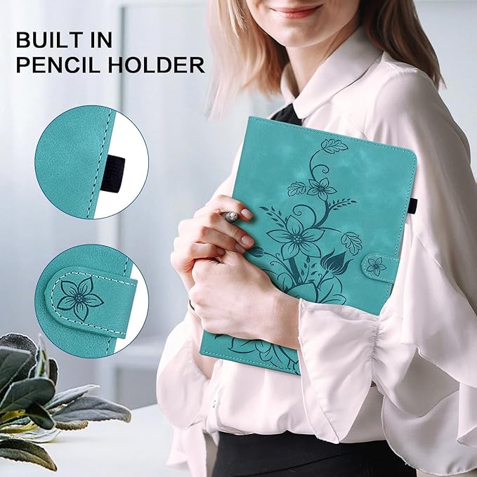 Case for Samsung Galaxy Tab A9 8.7 Inch SM-X110/X115/X117, Premium PU Leather Stand Case with Pen Holder, Green