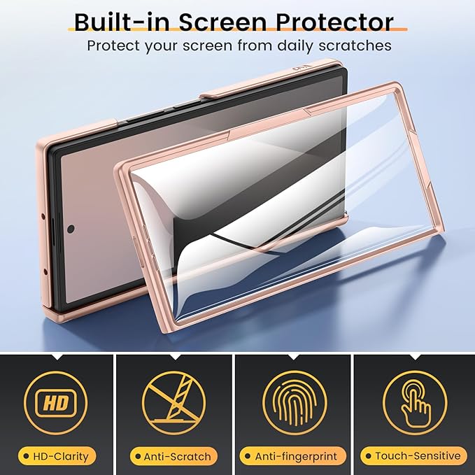 VEGO for Samsung Galaxy Z Fold 7 Case with Stand[Built in Screen Protector & Slide Lens Cover]Hinge Protection Hard Shell Rugged Kickstand Full Body Protective Phone Case for Z Fold 7 2025 - Rose Gold