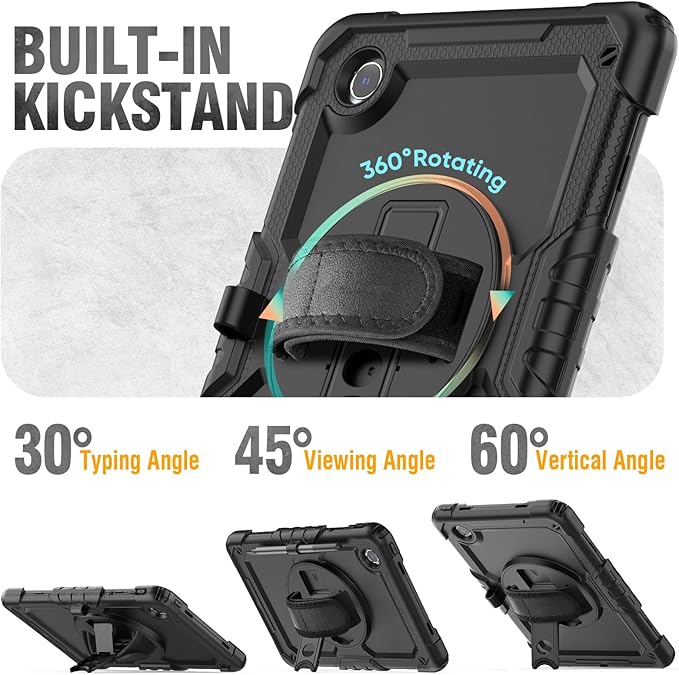 HXCASEAC Case for Samsung Galaxy Tab S6 Lite 10.4 inch, Protective with Screen Protector/Hand Strap/S Pen Holder, Shockproof S6 Lite Tablet Case 2024/2022/2020 SM-P610 SM-P613 SM-P620 - Black