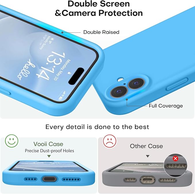 Vooii Compatible with iPhone 16 Case, Liquid Silicone Upgrade [Camera Protection] [Soft Anti-Scratch Microfiber Lining] Shockproof Phone Case for iPhone 16 6.1 inch - Blue