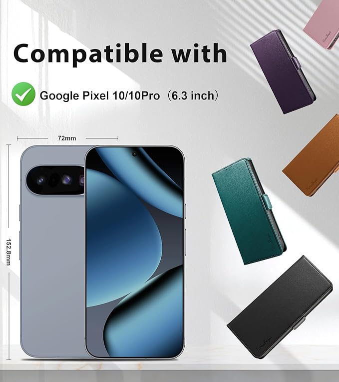 Wallet Flip Case for Google Pixel 10/10 Pro 5G - [RFID Blocking] Luxury PU Leather Card Holder Magnetic Phone Cover with Kickstand,Shockproof Protective Case,Black