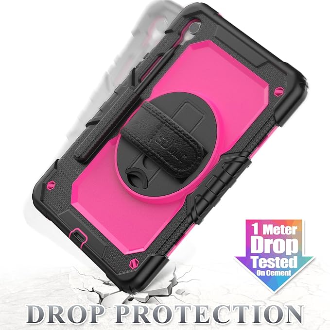 SEYMAC stock Case for Samsung Galaxy Tab S10 Lite / S10 FE / S9 FE 5G / S9 Tablet Case 10.9''/ 11'' Protective with Screen Protector, Pen Holder, 360 Rotate Stand, Hand Strap, Shoulder Strap, Pink1