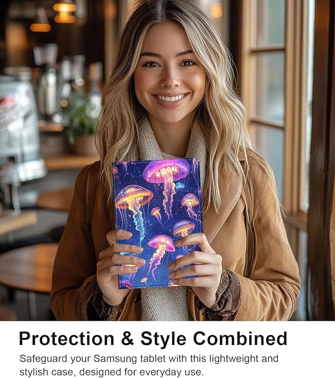 Case for Samsung Galaxy Tab S10 Plus/ S9 FE Plus/ S9 Plus 5G Tablet 12.4'', Slim PU Leather Stand Cover with Auto Wake/Sleep, Multi-Angle Viewing & Shockproof, Glowing Jellyf