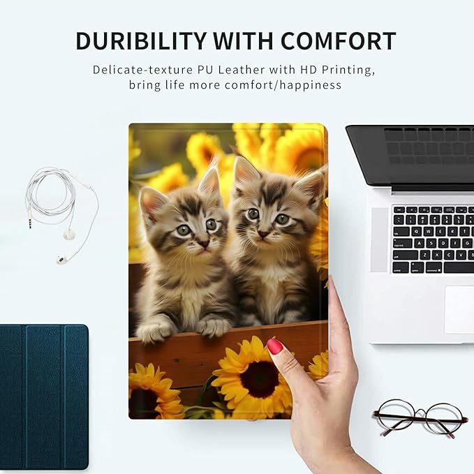 Case for Microsoft Surface Pro 7/7 Plus/Pro 6/5/4/LTE 12.3 Inch PU Leather Slim Lightweight Multiple Angles Stand Smart Cover with Auto Wake/Sleep, Sunflower Cat