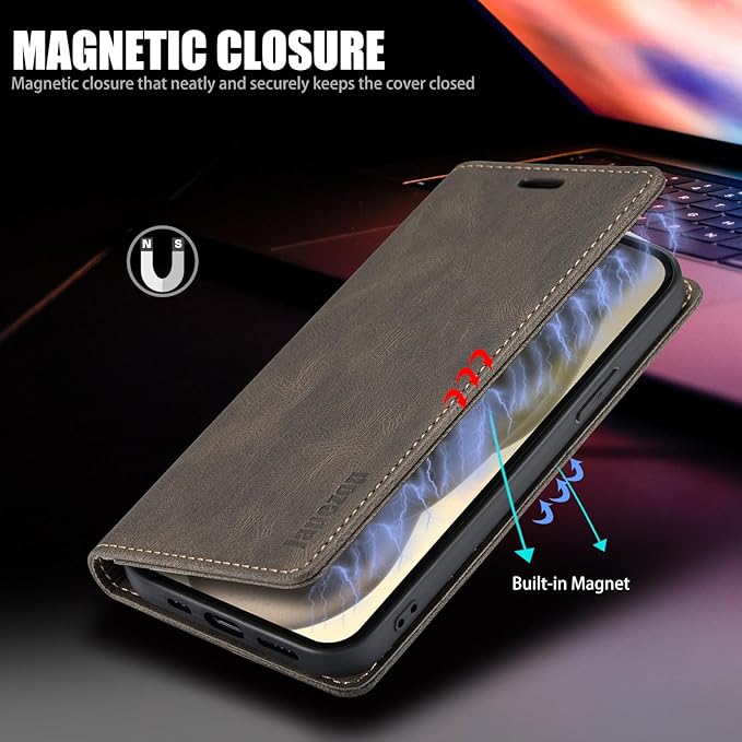 japezop iPhone 15 Plus 5G Wallet Case with RFID Blocking, Card Holder Kickstand Magnetic Leather Flip Case Wallet for iPhone 15 Plus 5G 6.7 Inch(Coffee)