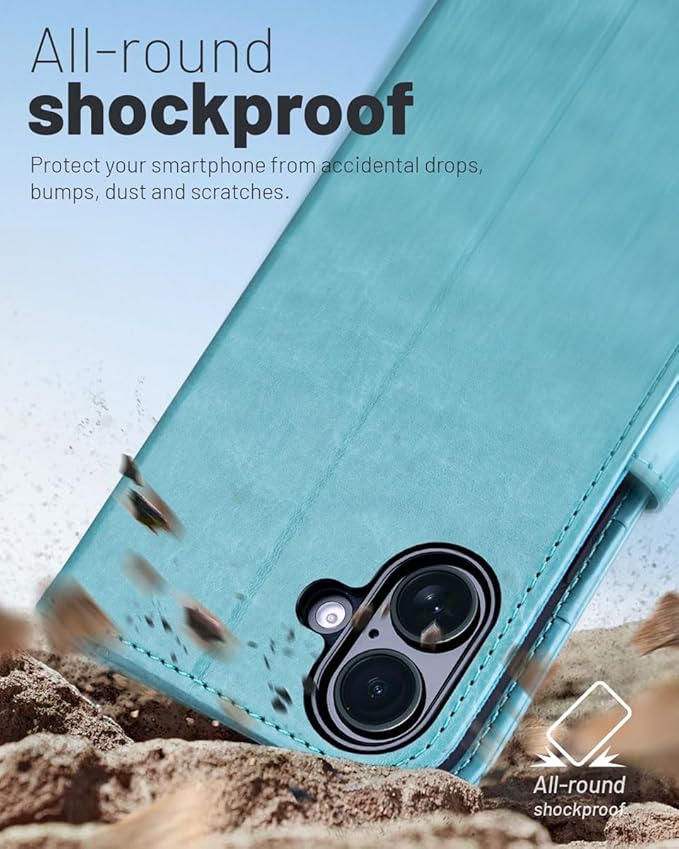 OCASE Compatible with iPhone 16 Wallet Case, PU Leather Flip Folio Case with Card Holders RFID Blocking Kickstand [Shockproof TPU Inner Shell] Phone Cover 6.1 Inch 2024, Ice Blue