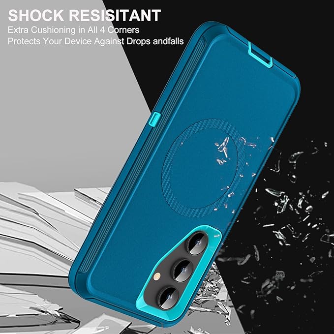 for Samsung Galaxy S25 Case, ONLY, [NOT FIT S25 Edge/S25 Plus/S25 Ultra], Compatible with Magsafe, with 2Pcs Tempered Glass Screen Protector & Camera Lens Protector (New-Blue/Turquoise)