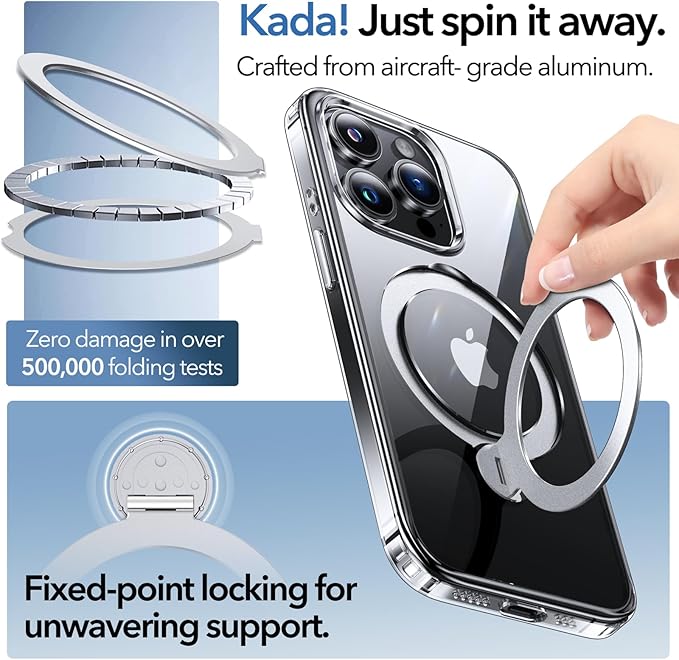 Anqrp 360° All-in-ONE Crystal Clear Case for iPhone 14 Pro with Rotatable Magnetic Stand, Compatible with Mag-Safe, Anti-Yellowing Transparent MIL-Grade Shockproof Phone Case Cover for iPhone 14 Pro