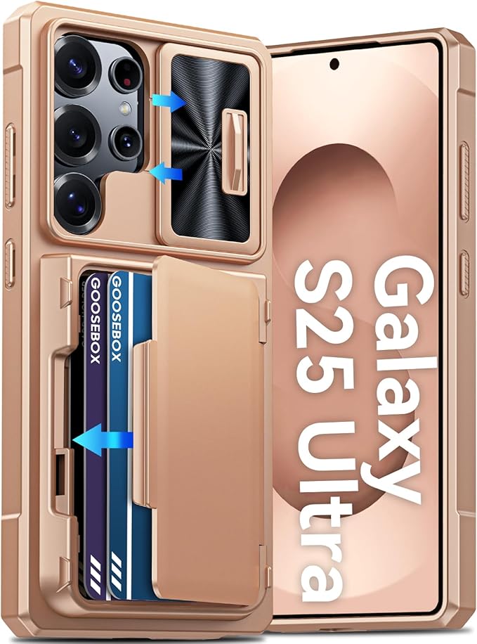 for Samsung Galaxy S25 Ultra Case Wallet with RFID [Cards Holder][Camera Cover][Edge Raised] Full Body Shockproof Silicone Protective Phone Case for Galaxy S25 Ultra 6.9" 2025 (Champagne Gold)