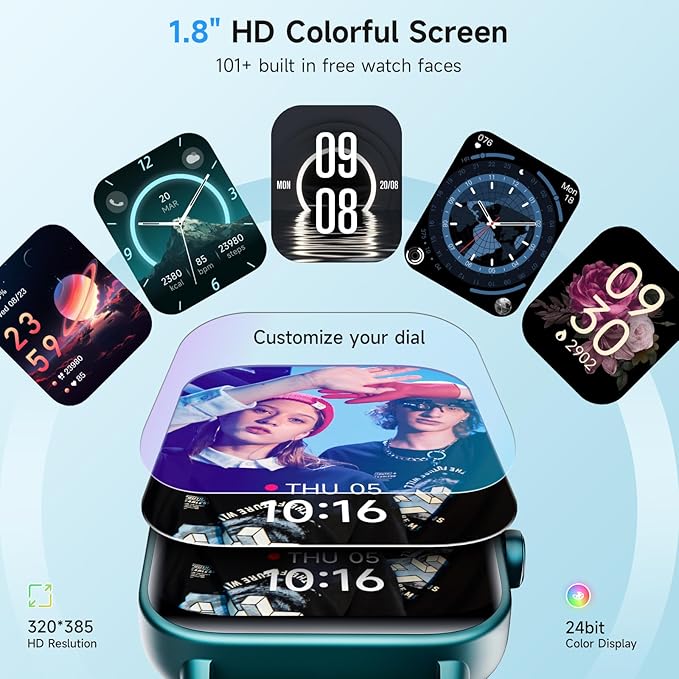 Smart Watch for Women Android iPhone, Alexa Built-in, 1.8" Smartwatch with Heart Rate/SpO2/Sleep Monitor, IP68 Waterproof Activity Fitness Tracker with Bluetooth Call, 100+ Sport Mode, DarkGreen