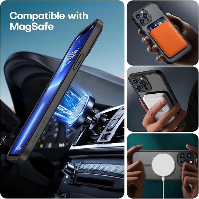 ImpactStrong Magnetic Guard Designed for iPhone 13 Pro Case [Camera Protection] [Military Grade Drop Tested] [Compatible with MagSafe] Slim Translucent Matte Phone Case (6.1") - Black