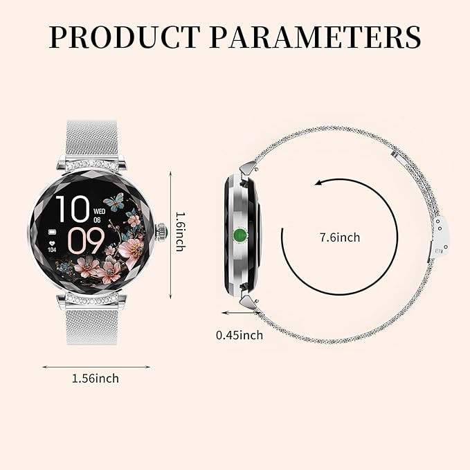 Smart Watches for Women Android/iOS, IP68 Waterproof Fitness Tracker with Bluetooth Calls, Activity Pedometer/Heart Rate/SpO2 Monitor/100+ Sports Model(Silver 2 Straps)