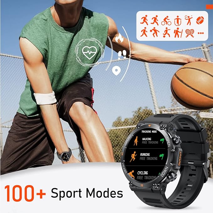 1.39" IPS Screen Smart Watches for Men Rugged Tactical Fitness Tracker with Call (Answer/Dial) Heart Rate SpO2 Sleep Monitor 120+ Sport Modes Waterproof Sport Smartwatch for Android iOS