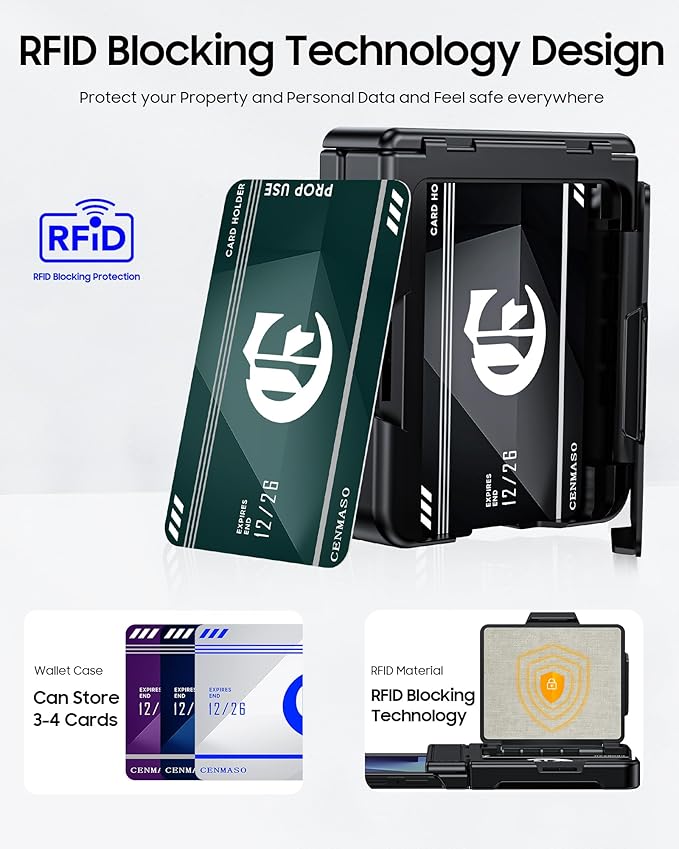 CENMASO for Samsung Galaxy Z Flip 7 Case with Card Holder [RFID Blocking] & Hinge Protection & HD Screen Protector, Rugged Anti-Scratch Full-Body Shockproof Phone Case for Z Flip 7-Black