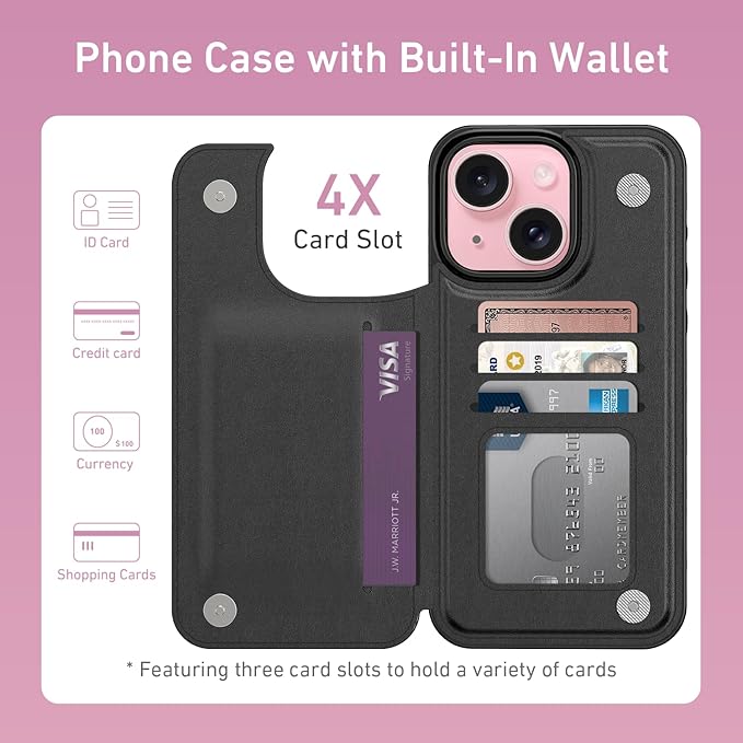 FUNMIKO for iPhone 14 Plus Wallet Case with Card Holder, RFID-Blocking, Military-Grade Protection & UV-Printed Artwork, Magnetic Closure with Leather Kickstand - Black