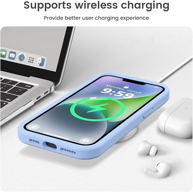 Vooii Compatible with iPhone 13 Pro Case, Liquid Silicone Upgrade [Camera Protection] [Soft Anti-Scratch Microfiber Lining] Shockproof Phone Case for iPhone 13 Pro 6.1 inch - Light Blue