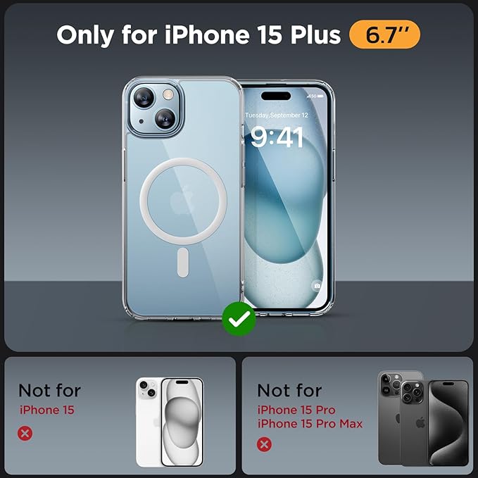 Miracase Magnetic for iPhone 15 Plus Case 6.7 inch (Compatible with MagSafe)（with 2X Screen Protectors） Military-Grade Protection, Anti-Fingerprint Translucent Matte Phone Cover, Clear