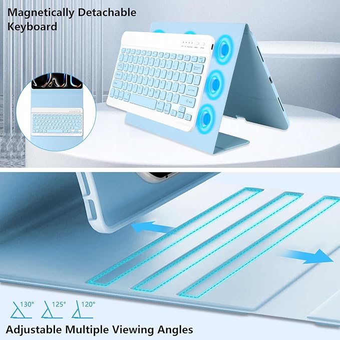 aMZCaSE for iPad Pro 13 inch Case with Keyboard (M4, 2024), Keyboard Case for iPad 13 Pro Magnetic Detachable Folio Slim iPad Pro 13 Stand Cover,Smart Sleep/Wake,Pencil Holder,Light Blue