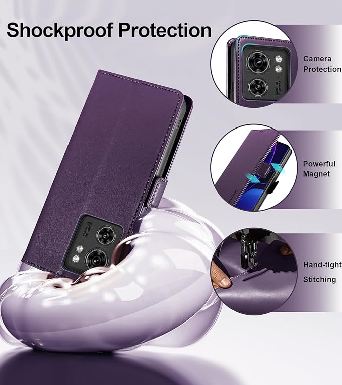 Wallet Flip Case for Motorola Edge (2023) - [RFID Blocking] Luxury PU Leather Card Holder Magnetic Phone Cover with Kickstand,Shockproof Protective Case,Purple