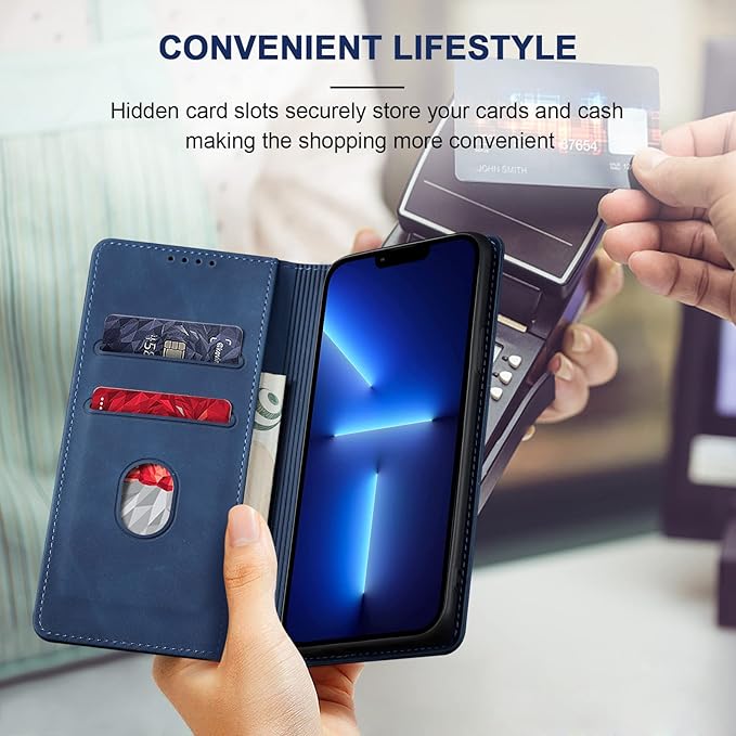 Jasonyu Flip Wallet Case for iPhone 13 Pro,Leather Magnetic Folio Cover with Card Holder,Kickstand - TPU Shockproof Durable Protective Phone Case,Blue