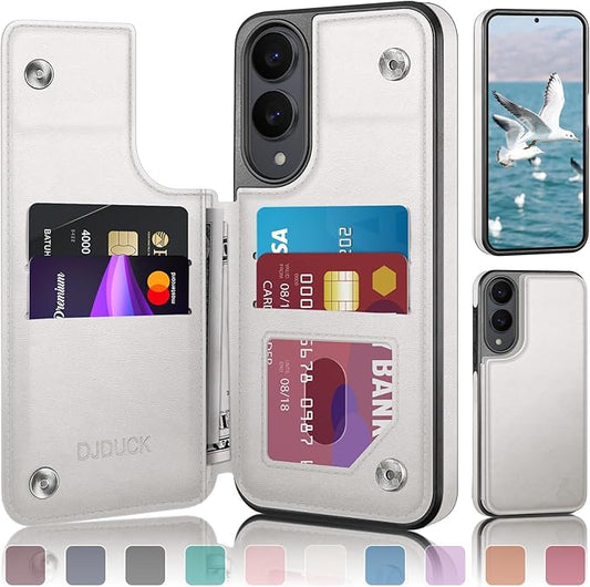 DJDUCK Designed for Samsung Galaxy S25 Edge Case Wallet with Card Holder, [Magnetic Clasp Cover] [RFID Blocking Leather Protection] Shockproof Women Men Cases for Samsung S25 Edge White