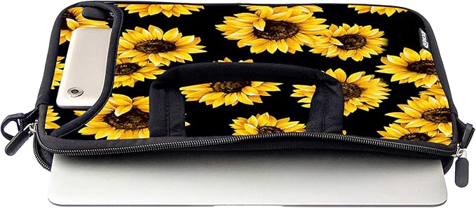 RICHEN 14 15 15.4 15.6 inch Laptop Shoulder Bag Messenger Bag Notebook Handle Sleeve Neoprene Carrying Case with Accessories Pocket (14-15.6 inch, Sunflowers)