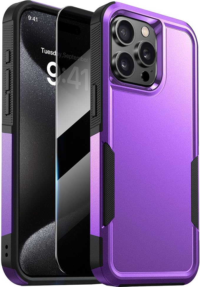 Diaclara Designed for iPhone 15 Pro Max Case, [with Privacy Screen Protector] [Anti Spy] [Military Grade Drop Protection] Heavy Duty Full-Body Shockproof Phone Case, Purple