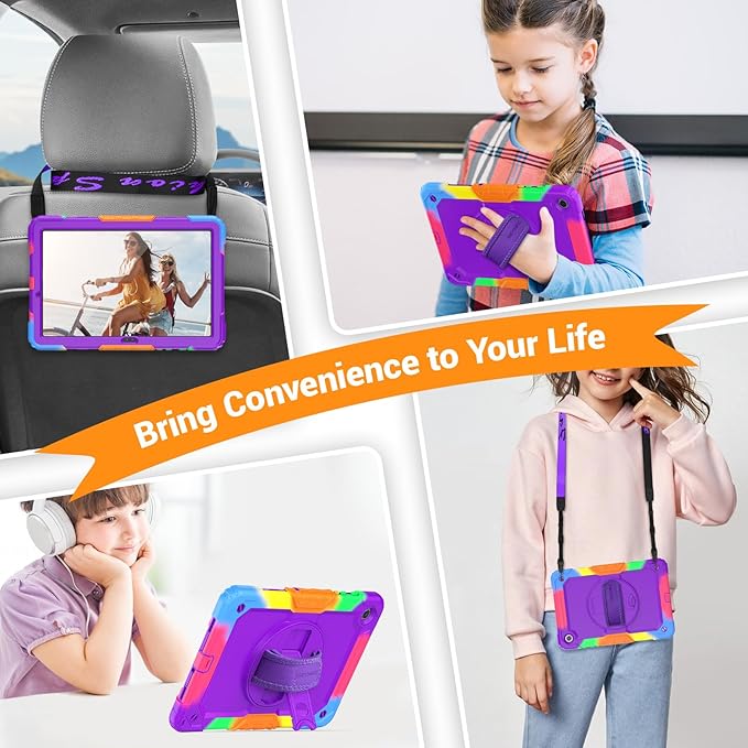 SEYMAC Case for Samsung Galaxy Tab A9+/ A9 Plus 11" (SM-X210/X216/X218), Heavy Duty Shockproof Protective Case with Screen Protector, Rotating Stand, Hand/Shoulder Strap, Purple