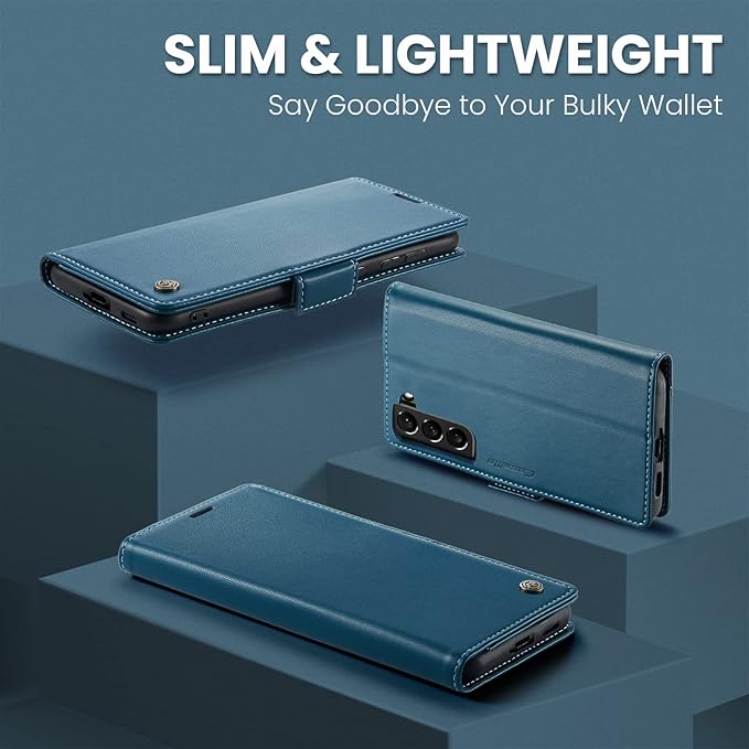 AUPAI for Samsung Galaxy S21 Plus Wallet Case with Credit Card Holder, PU Leather RFID Blocking Folio Flip Kickstand Magnetic Clasp Protective Phone Cover for Women Men Blue