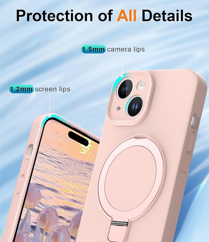 ZHK Liquid Silicone Designed for iPhone 14 Plus Case with Magnet Stand, [Precise Camera Lens Protection][Mil-Grade Drop Shockproof][Soft Anti-Scratch Microfiber Lining] Slim Fit Cover, Pink