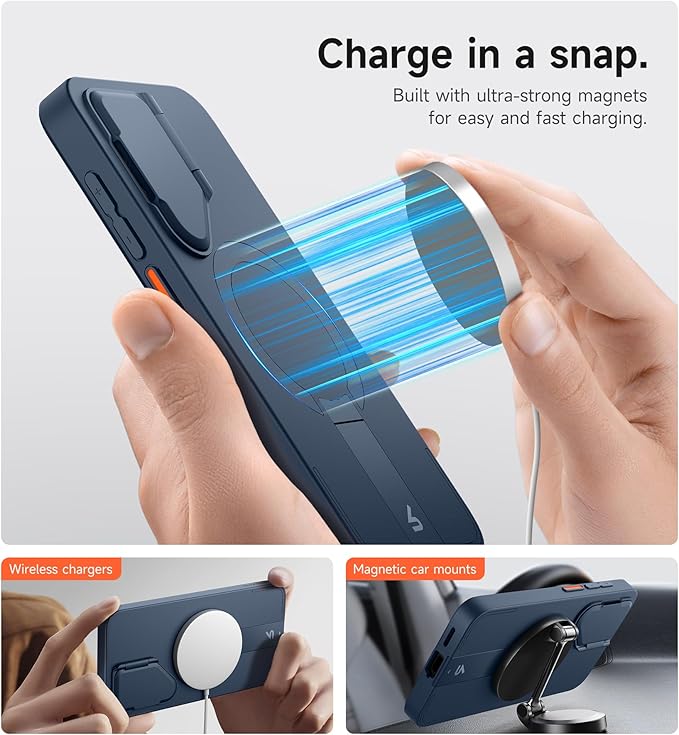 SURITCH for Samsung Galaxy S25+ Plus Phone Case, Magnetic Shockproof Protective Cover with Camera Cover & Adjustable Metal Kickstand for Galaxy S25+ Plus(2025)-Dark Blue