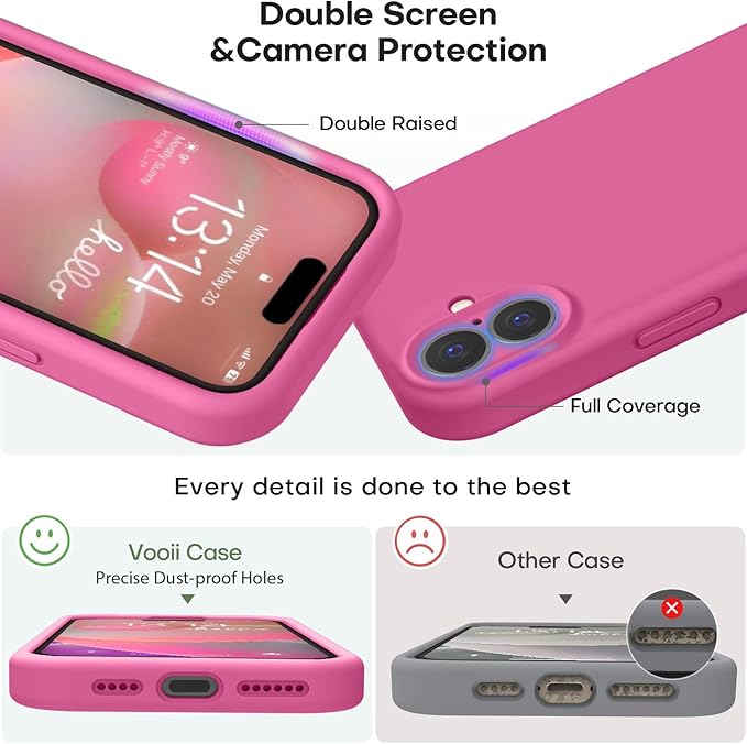 Vooii Compatible with iPhone 16 Plus Case, Liquid Silicone Upgrade [Camera Protection] [Soft Anti-Scratch Microfiber Lining] Shockproof Phone Case for iPhone 16 Plus 6.7 inch - Pitaya