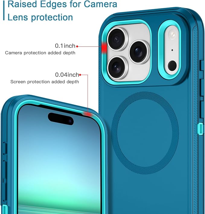 for iPhone 17 Pro Case [Compatible with MagSafe] Shockproof 3-Layer Full Body Protection [Without Screen Protector] Rugged Heavy Duty Cover Case for Apple iPhone 17 Pro 6.3" 2025,Turquoise