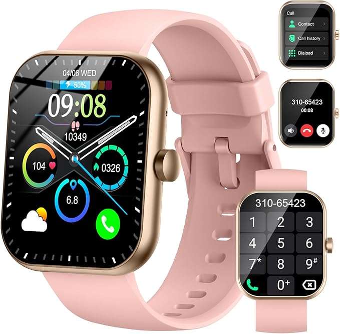 Smart Watch for Men Women (Answer/Make Calls), 1.96" HD Fitness Smartwatch 2025, 110+ Sports Modes, Heart Rate/Sleep/Spo2 Monitor, IP68 Waterproof Step Counter, Activity Tracker for Android iOS, Pink