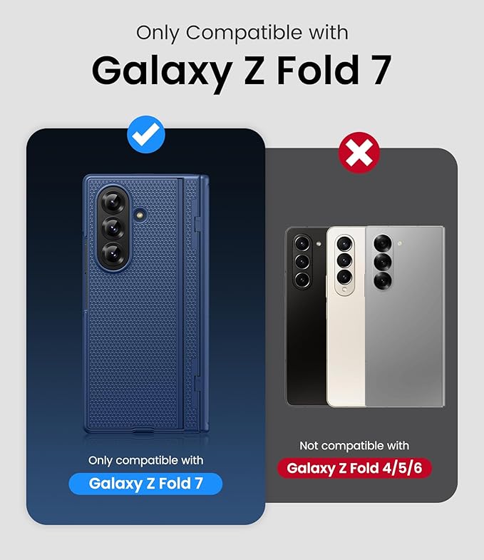 for Samsung Galaxy Z Fold 7 Case with Hinge Protection & Kickstand, Front Glass Screen Protector, Slim & Rugged, Hard Full Cover, Daily Protective Phone Case for Samsung Z Fold 7 5g 2025, Blue