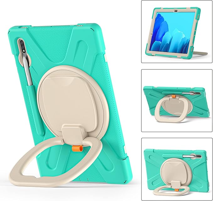 360 Rotation Portable Case for Galaxy Tab S8+/S7 FE/S7+ 12.4 Inch Case with S Pen Holder Rugged Case Rotating Stand Hand Strap Shoulder Carrying Strap Outdoor Cover (MintGreen)