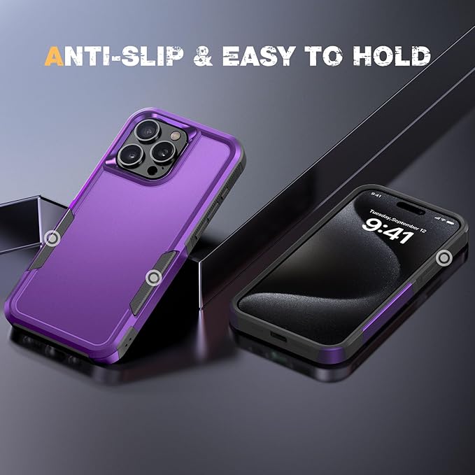Diaclara Designed for iPhone 15 Pro Max Case, [with Privacy Screen Protector] [Anti Spy] [Military Grade Drop Protection] Heavy Duty Full-Body Shockproof Phone Case, Purple