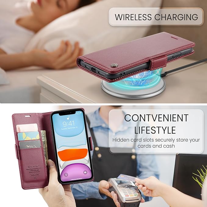 for iPhone 11 Case, Premium PU Leather Wallet Case Flip Cover with [RFID Blocking][Card Holder][Stand Function] Shockproof Protective for iPhone 11, Red