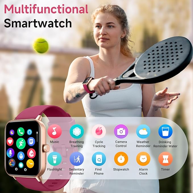 Smart Watches for Women Android & iPhone, Alexa Built-in, 1.85" Fitness Tracker with Answer/Make Calls, IP68 Waterproof Fitness Watch,Heart Rate, Sleep, SpO2 Monitor,Pedometer, Red